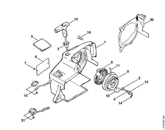 Rewind starter Gasoline chain saws (MS) 012 AVTEQ Stihl