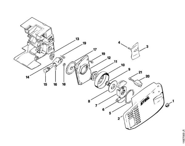 Chain sprocket cover, Chain sprocket, Oil pump Gasoline chain saws (MS) 015 AVQ Stihl