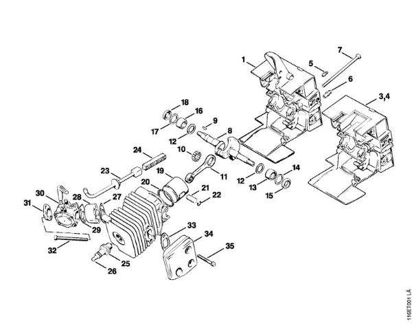 Crankcase, Piston Gasoline chain saws (MS) 015 L Stihl