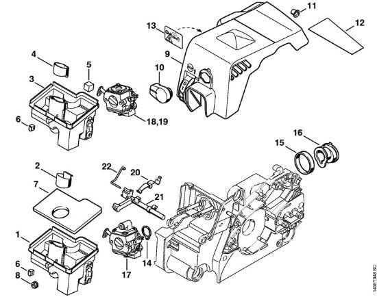 Air filter, Shroud Gasoline chain saws (MS) 017 Stihl