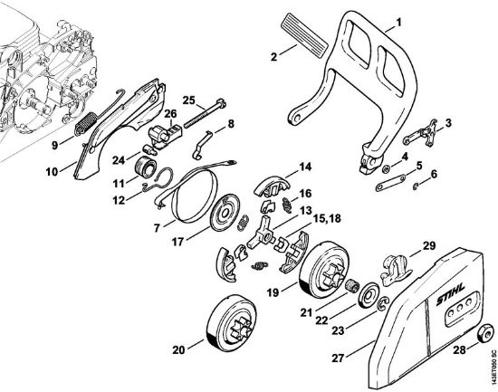 Hand guard, Chain brake Gasoline chain saws (MS) 017 Stihl