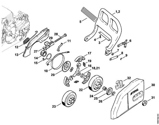 Hand guard, Chain brake Gasoline chain saws (MS) 018 Stihl