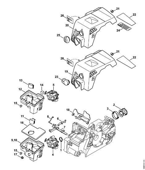 Air filter, Shroud Gasoline chain saws (MS) 018 C Stihl