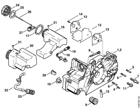 Motor housing Gasoline chain saws (MS) 018 C Stihl