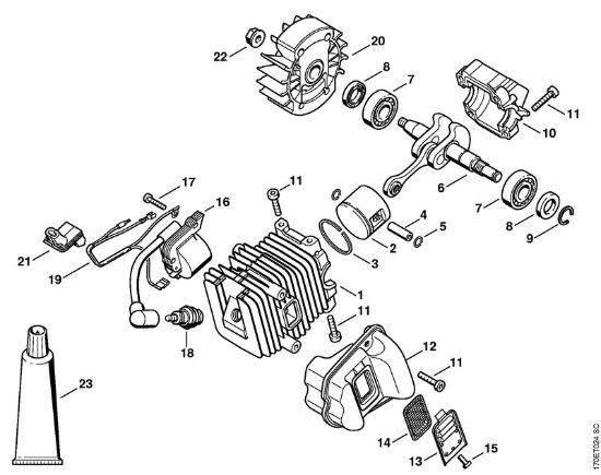 Cylinder with piston, Ignition system Gasoline chain saws (MS) 019 T Stihl