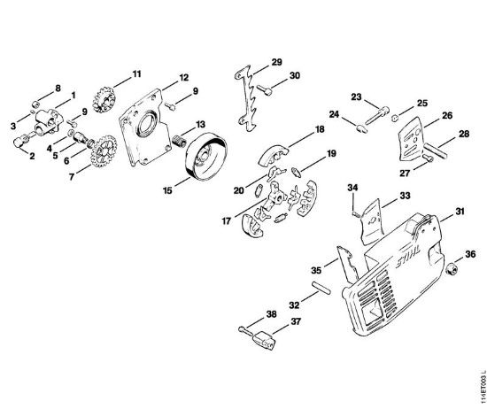 Oil pump, Clutch Gasoline chain saws (MS) 020 (1114) Stihl