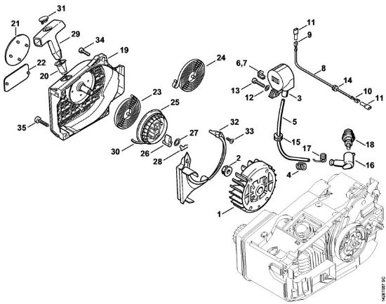 Rewind starter Gasoline chain saws (MS) 020 (1129) Stihl