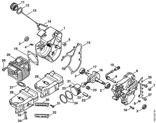 Crankcase Gasoline chain saws (MS) 020 T Stihl