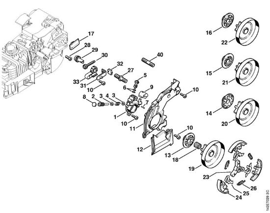 Oil pump, Clutch Gasoline chain saws (MS) 020 T Stihl