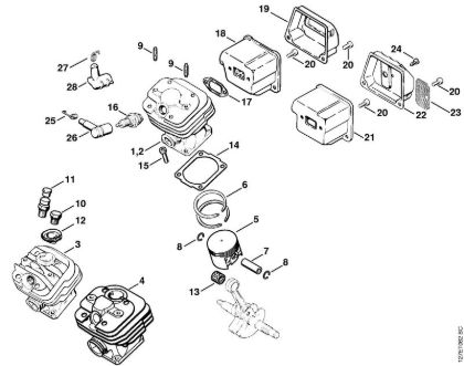 Cylinder, Muffler Gasoline chain saws (MS) 024 Stihl