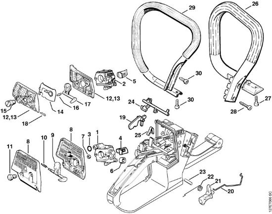 Air filter, Throttle control Gasoline chain saws (MS) 024 SW Stihl
