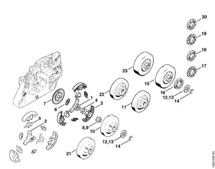 Clutch, Chain sprocket Gasoline chain saws (MS) 026 Stihl