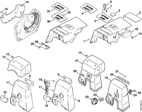 Shroud, Carburetor box cover Gasoline chain saws (MS) 026 Stihl