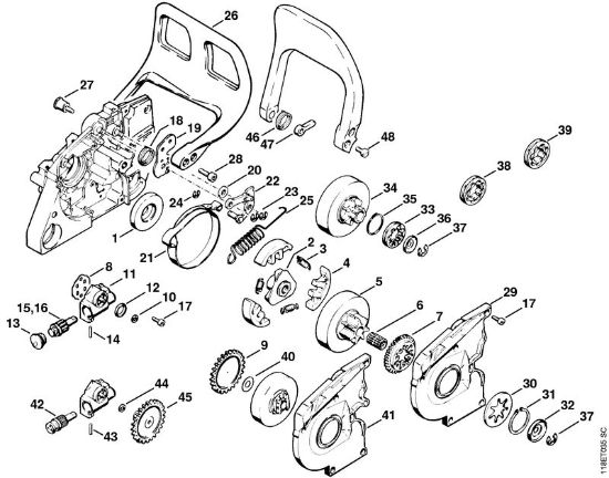 Oil pump, Chain brake Gasoline chain saws (MS) 028 WB Stihl