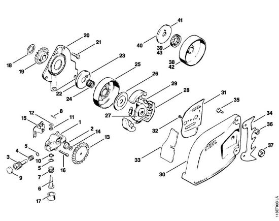 Oil pump, Clutch, Chain sprocket cover Gasoline chain saws (MS) 031 Stihl