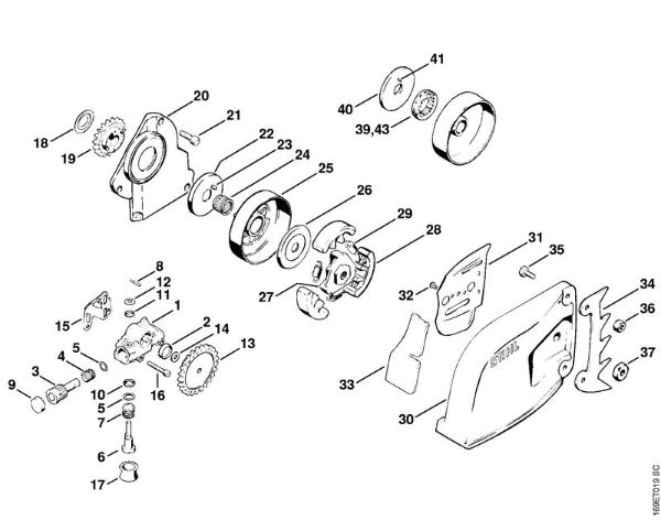 Oil pump, Clutch, Chain sprocket cover Gasoline chain saws (MS) 032 AVE Stihl