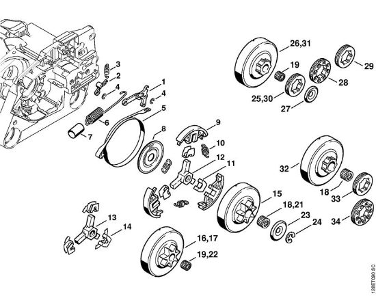 Chain brake, Clutch Gasoline chain saws (MS) 034 Stihl