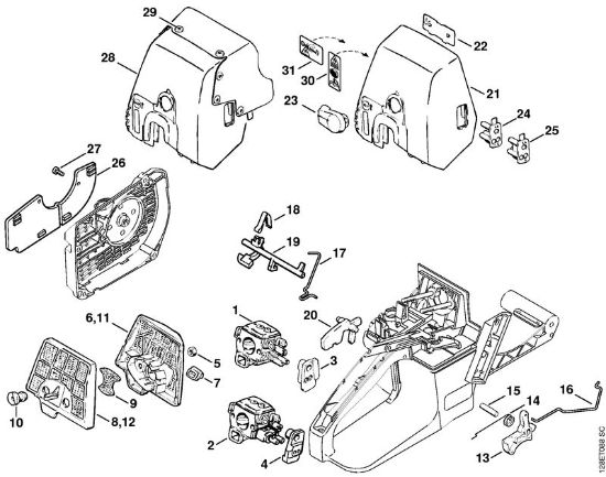 Air filter, Throttle control Gasoline chain saws (MS) 034 S Stihl