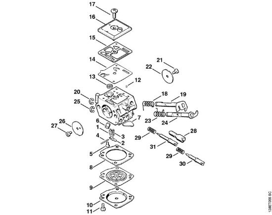 Carburetor C3A-S19, C3A-S38 Gasoline chain saws (MS) 034 S Stihl
