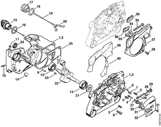 Crankcase, Chain tensioner Gasoline chain saws (MS) 034 S Stihl