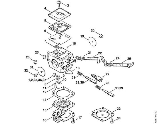 Carburetor C3A-S31, C3A-S65 Gasoline chain saws (MS) 036 Stihl