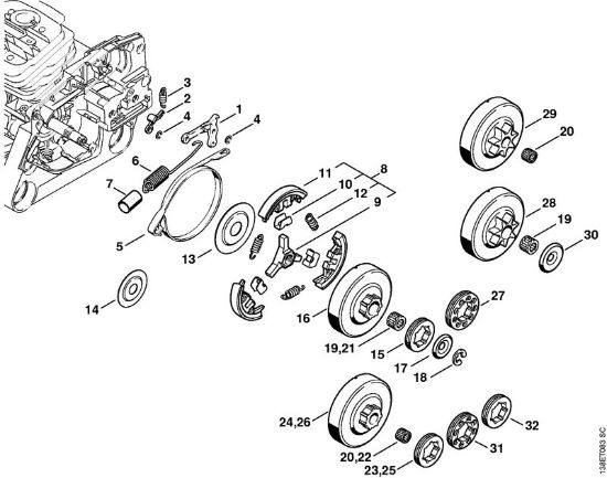 Chain brake, Clutch Gasoline chain saws (MS) 036 WVH Stihl