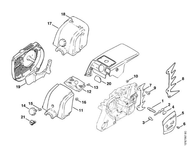 Chain tensioner, Carburetor box cover Gasoline chain saws (MS) 038 S Stihl