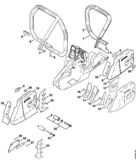 Handlebar, Chain sprocket cover Gasoline chain saws (MS) 038 SW Stihl