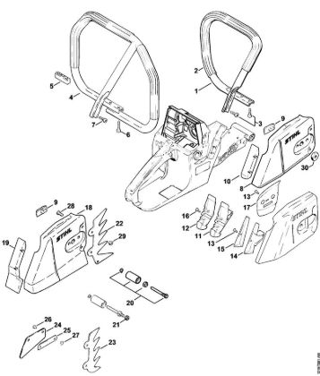 Handlebar, Chain sprocket cover Gasoline chain saws (MS) 038 W Stihl