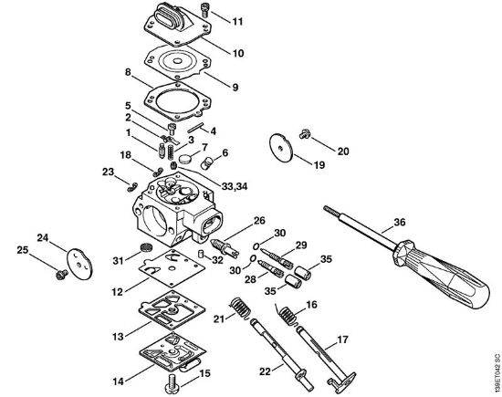 Carburetor HD-18, HD-21 (only USA) Gasoline chain saws (MS) 039 Stihl
