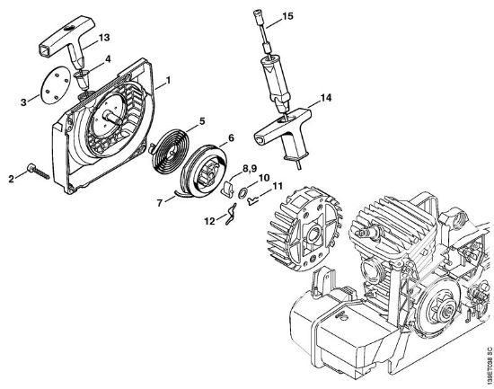 Fan housing with rewind starter Gasoline chain saws (MS) 039 Stihl