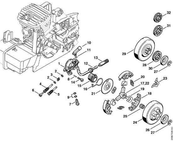 Oil pump, Clutch Gasoline chain saws (MS) 039 Stihl