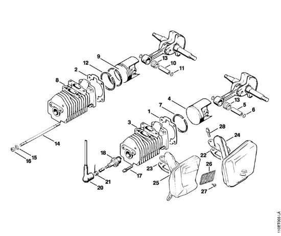 Cylinder, Muffler Gasoline chain saws (MS) 041 AVQ Stihl