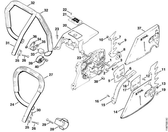 Chain sprocket cover, Handlebar Gasoline chain saws (MS) 042 Stihl