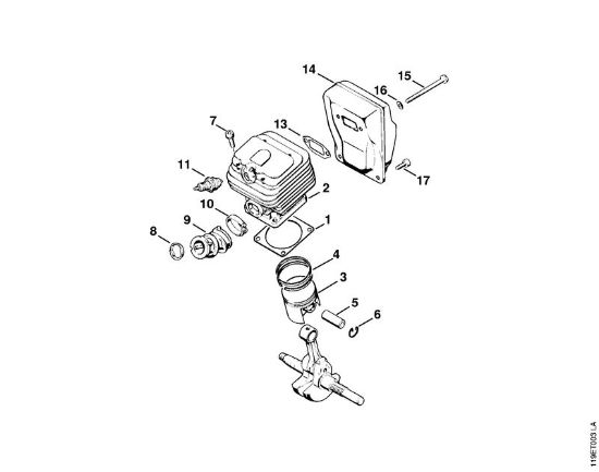 Cylinder, Muffler Gasoline chain saws (MS) 042 Stihl