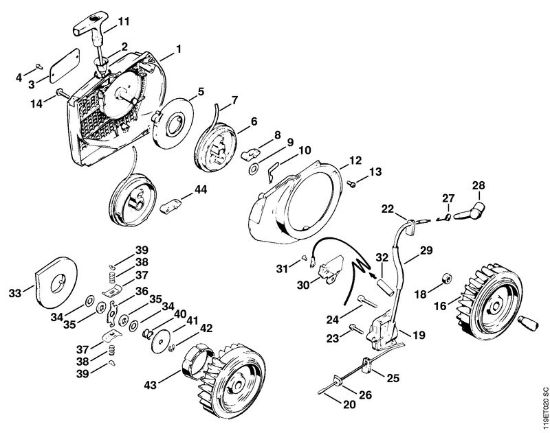 Rewind starter, Ignition system Gasoline chain saws (MS) 042 Q Stihl