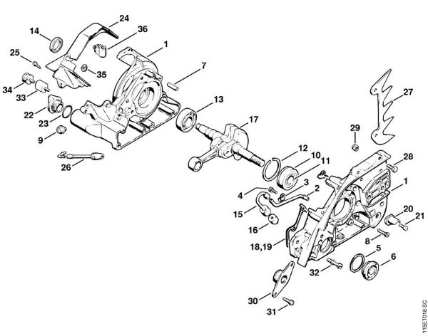 Crankcase, Crankshaft Gasoline chain saws (MS) 045 AV Stihl