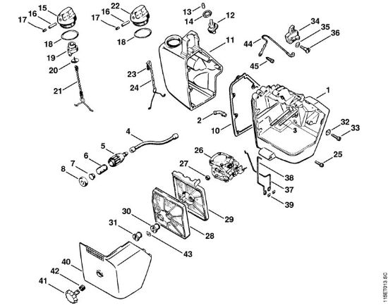 Carburetor box, Air filter Gasoline chain saws (MS) 045 AVSE Stihl