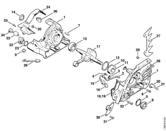 Crankcase, Crankshaft Gasoline chain saws (MS) 045 AVSE Stihl