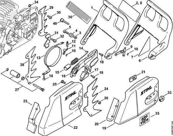Chain brake, Chain sprocket cover Gasoline chain saws (MS) 046 Stihl