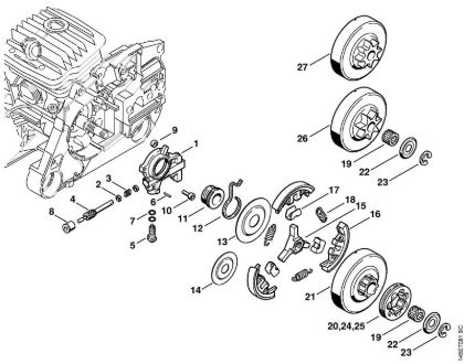 Oil pump, Clutch Gasoline chain saws (MS) 046 Stihl