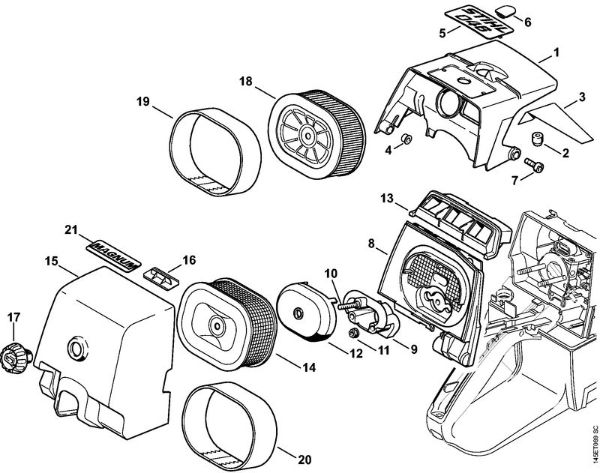 Shroud, Air filter Gasoline chain saws (MS) 046 W Stihl