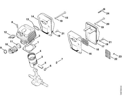Cylinder, Muffler Gasoline chain saws (MS) 048 Stihl