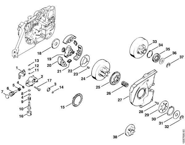 Oil pump, Clutch Gasoline chain saws (MS) 048 AV Stihl