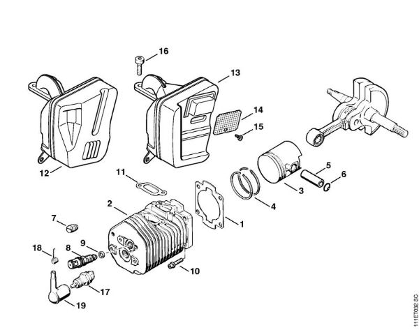 Cylinder, Muffler Gasoline chain saws (MS) 051 Stihl