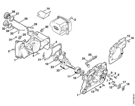 Crankcase Gasoline chain saws (MS) 064 W Stihl