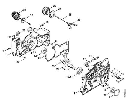 Crankcase Gasoline chain saws (MS) 088 Stihl