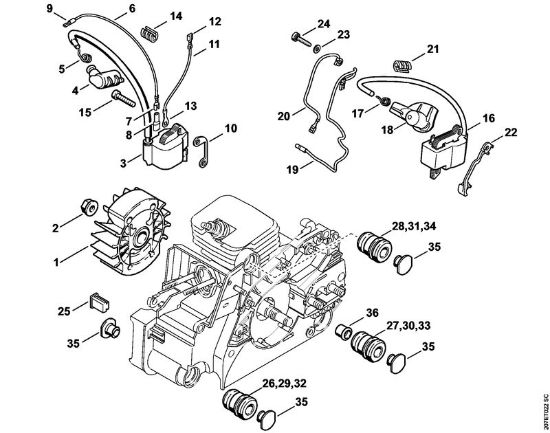 Ignition system, AV system Gasoline chain saws (MS) MS 170 2-MIX Stihl