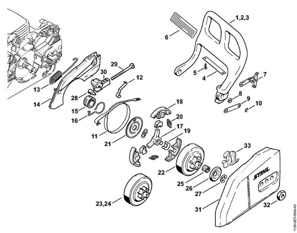 Hand guard, Chain brake Gasoline chain saws (MS) MS 170-D Stihl