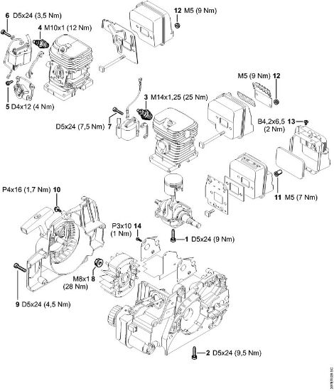 Tightening torques Gasoline chain saws (MS) MS 170-D Stihl
